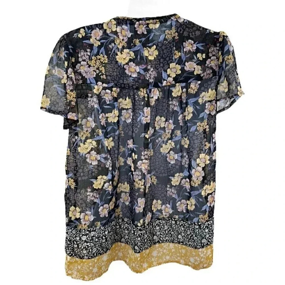 Knox Rose smocked mixed print peasant top short sleeve women’s size Small - Picture 2 of 5